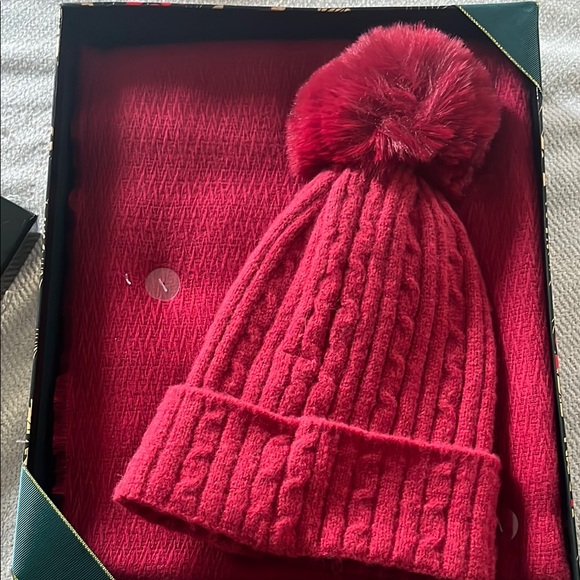 Nine West Accessories - Nine West Red Cable Knit Beanie and Scarf Set